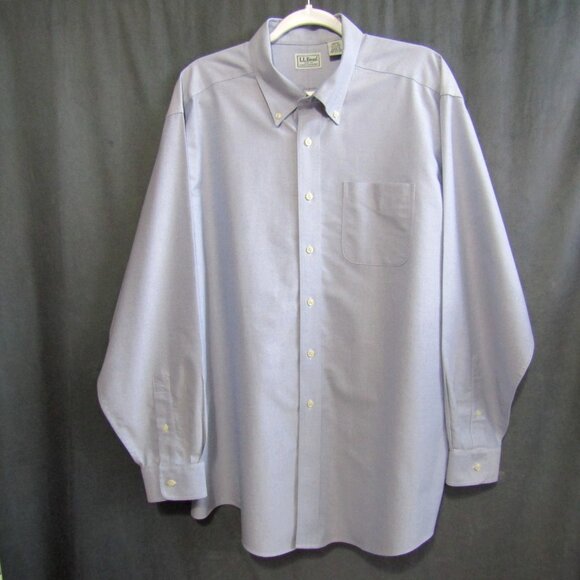 LL Bean Mens Chambray Shirt Size 17.5 Blue 100% Cotton Long Sleeve Button Down - Picture 9 of 10